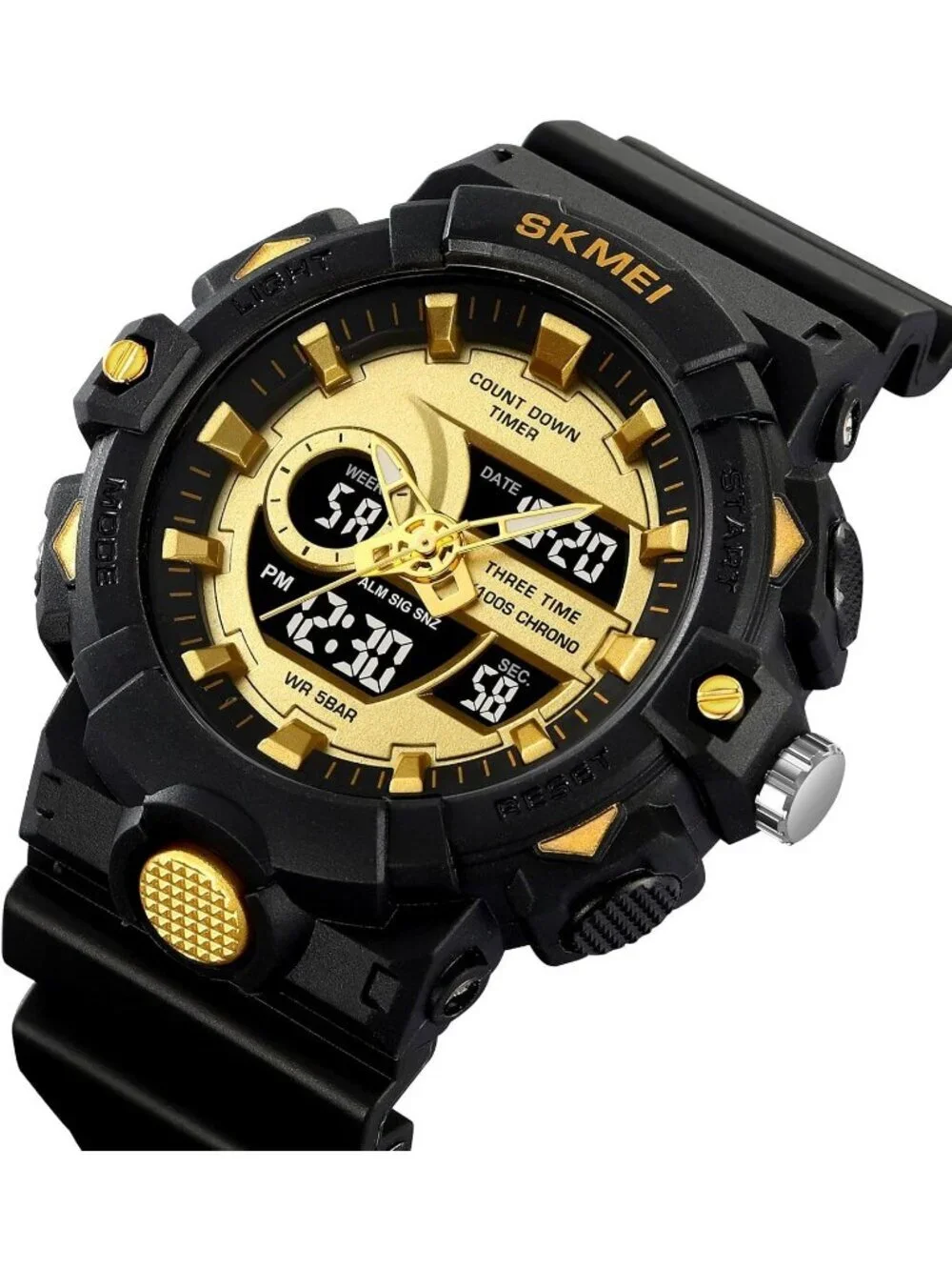 Men's Black Gold Analog Quartz Electronic Military Multifunction Digital Watch